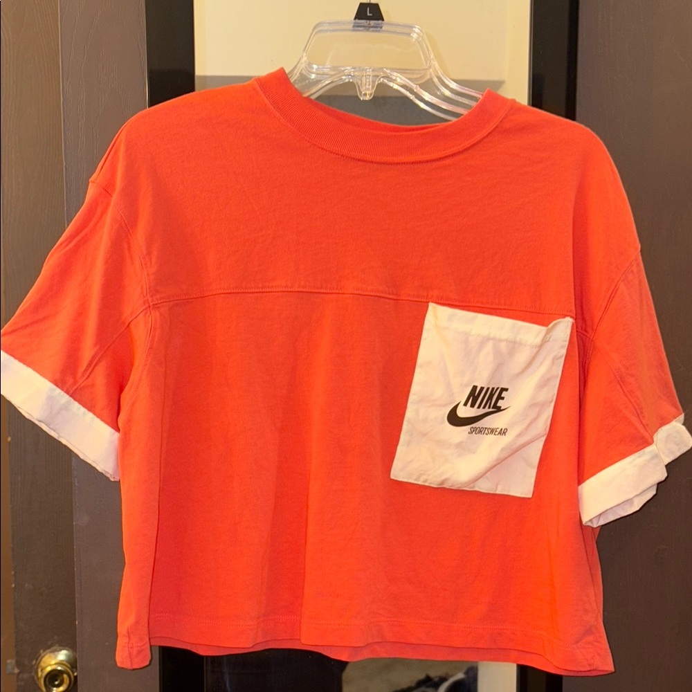 Nike Cropped Orange Tee with White Logo Pocket